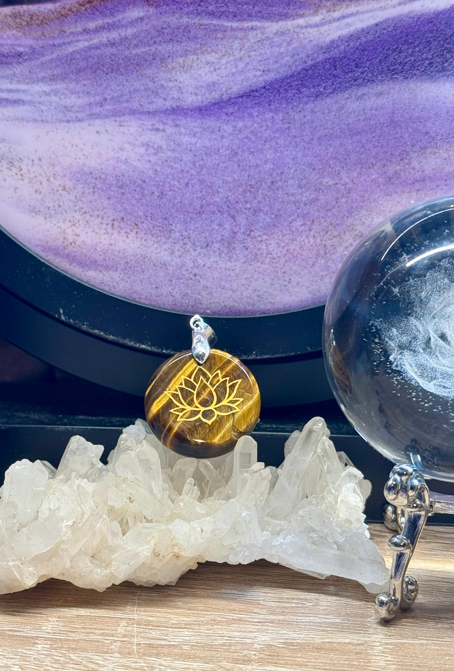 Pendentif Oeil de Tigre - Fleur de lotus