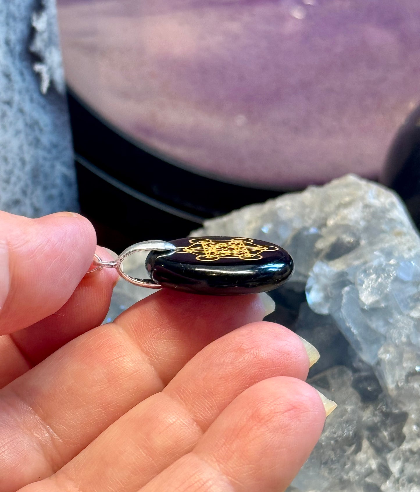 Pendentif rond Obsidienne Noire