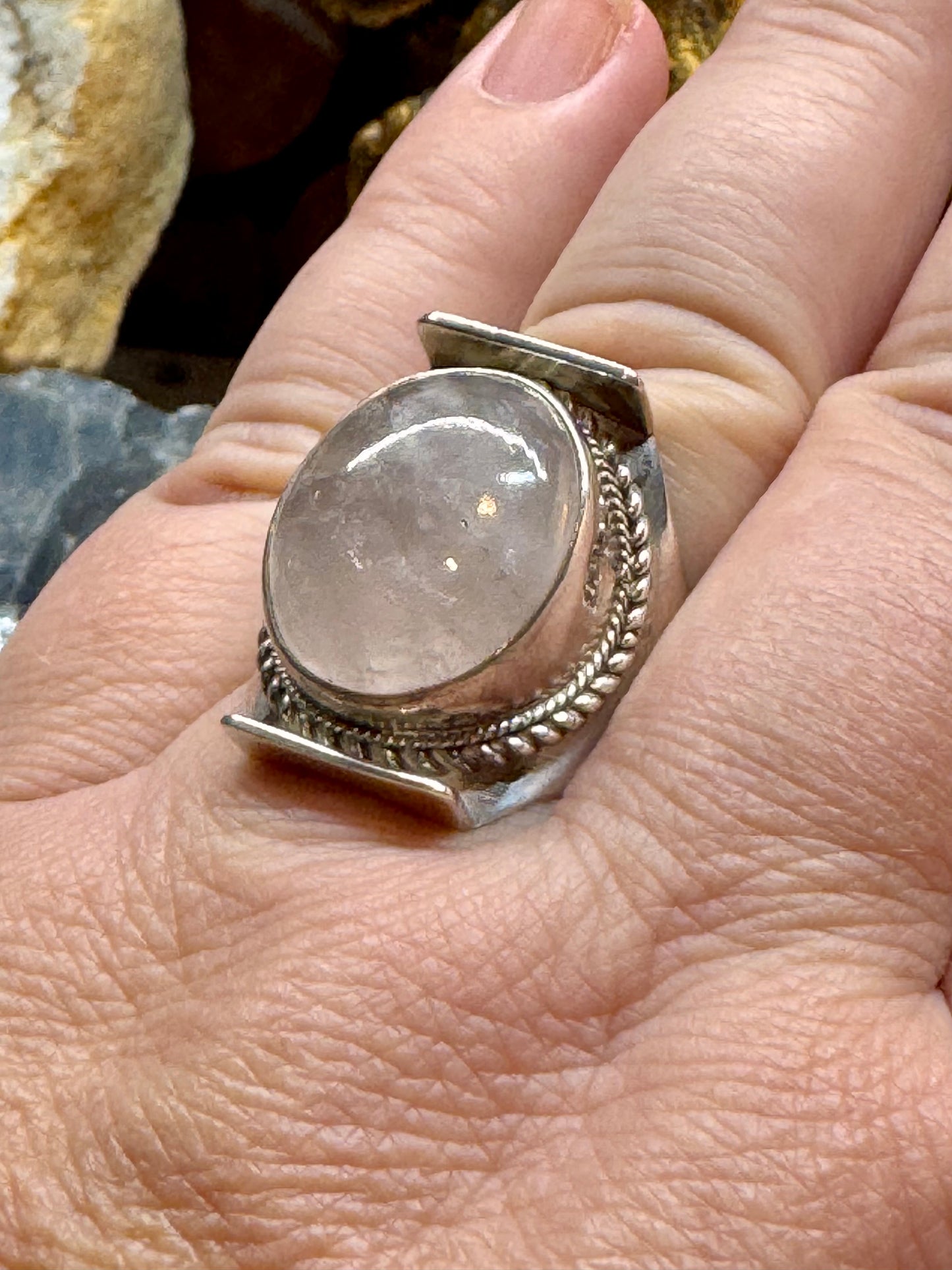 Chevalière Quartz Rose en argent