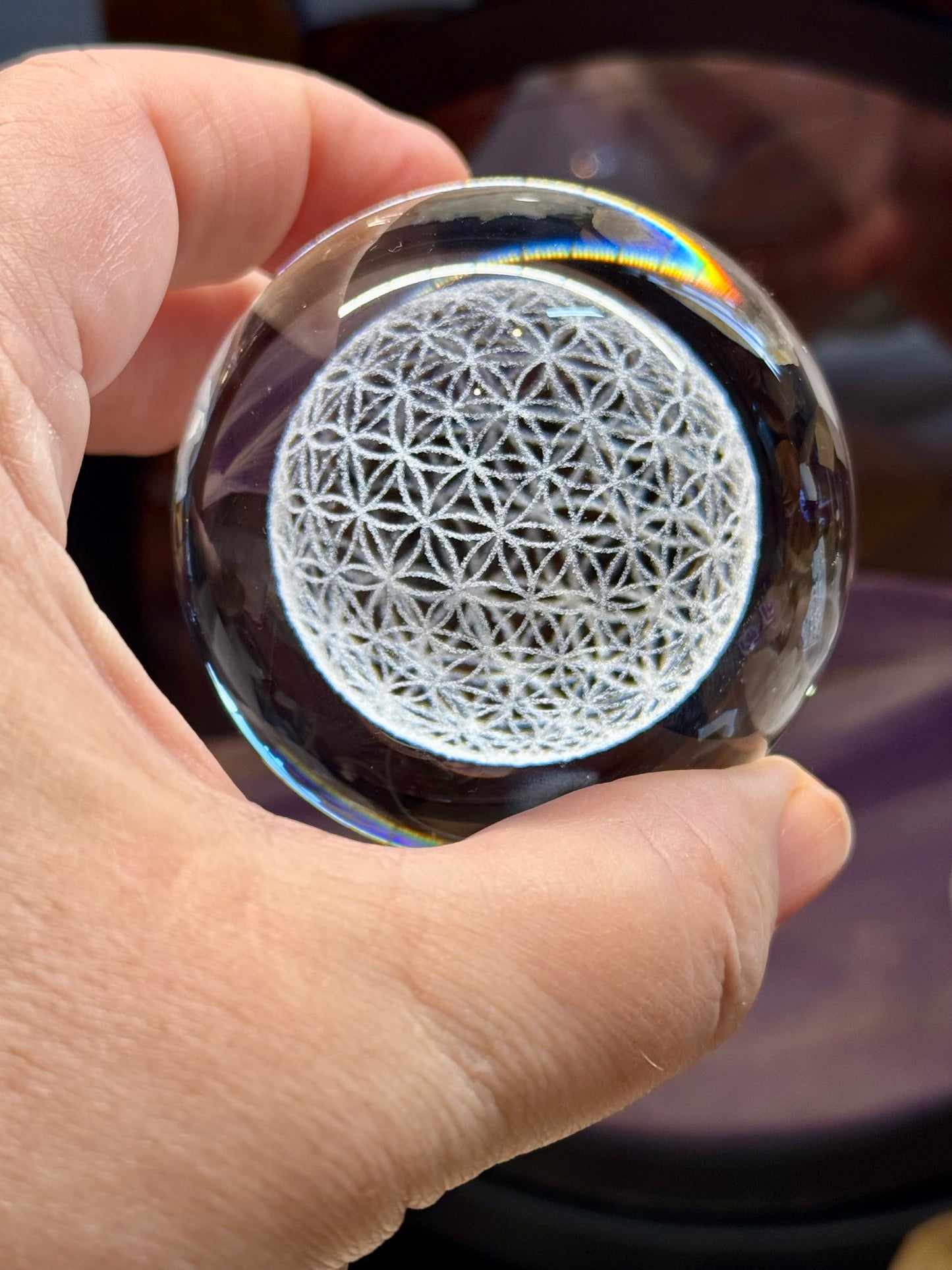 Sphère en verre K9 - Fleur de vie