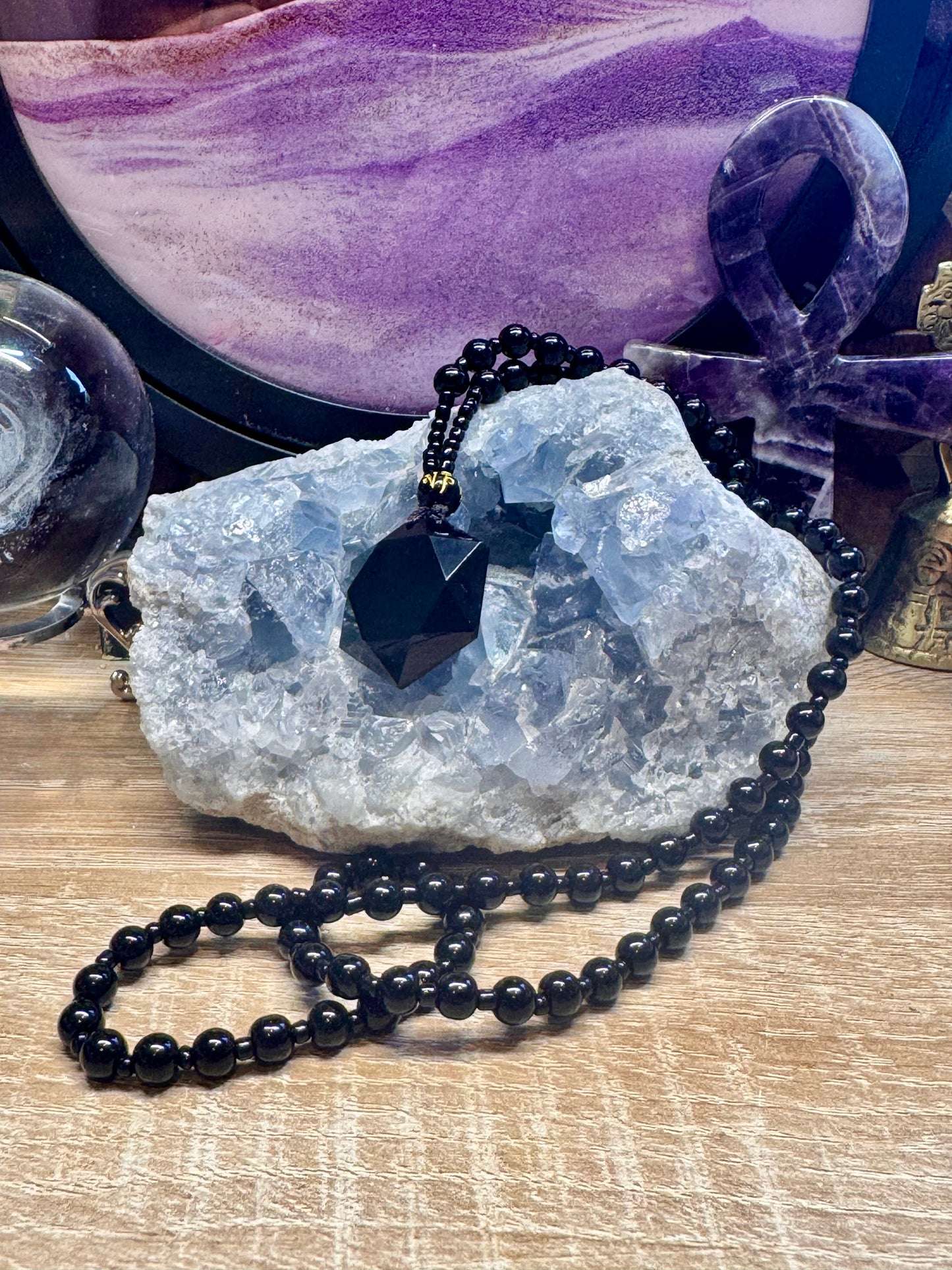Collier en Obsidienne Noire Sceau de Métatron