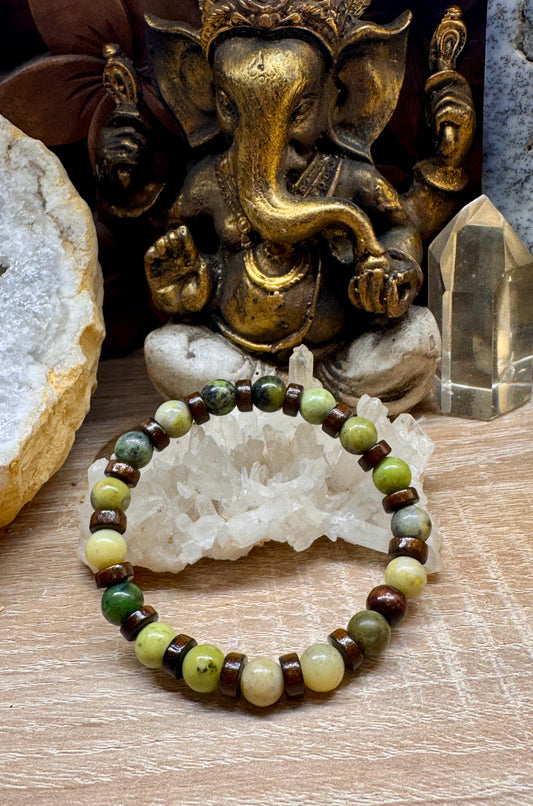 Bracelet de chrysoprase et bois