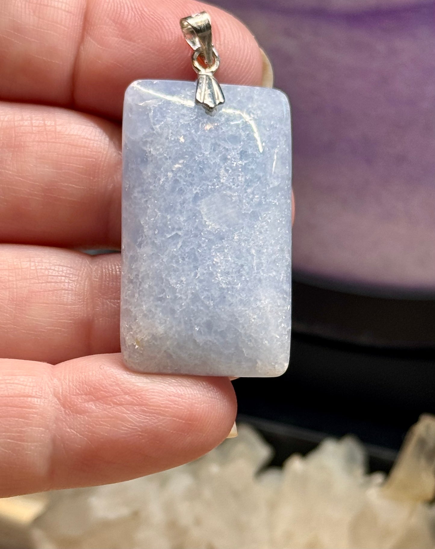Pendentif rectangulaire de Calcite bleue