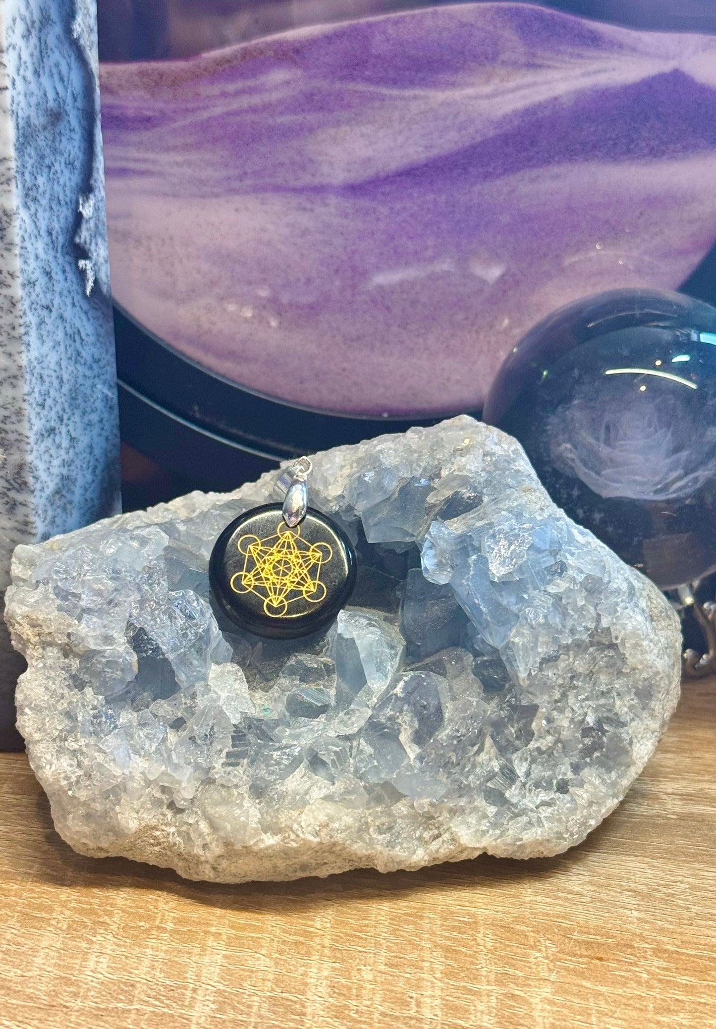 Pendentif rond Obsidienne Noire