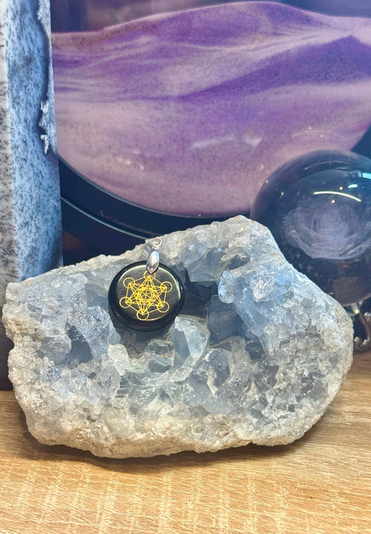 Pendentif rond Obsidienne Noire