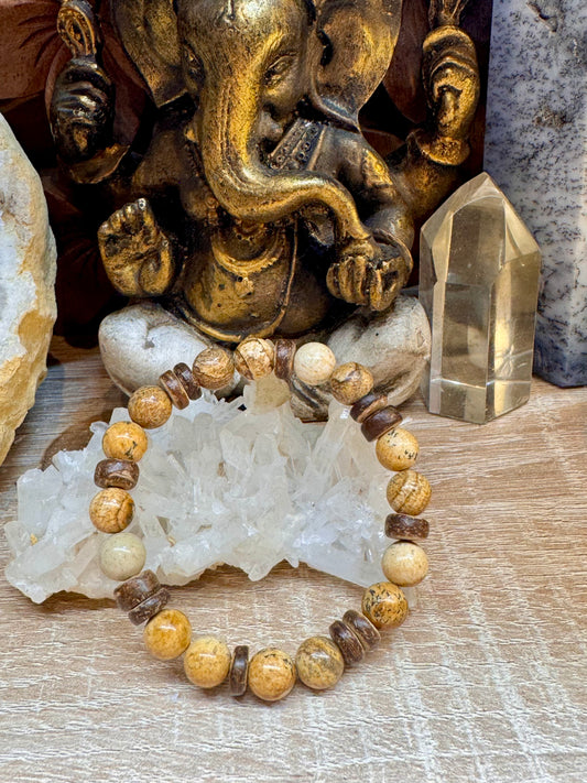 Bracelet Jaspe Paysage et Bois 17cm