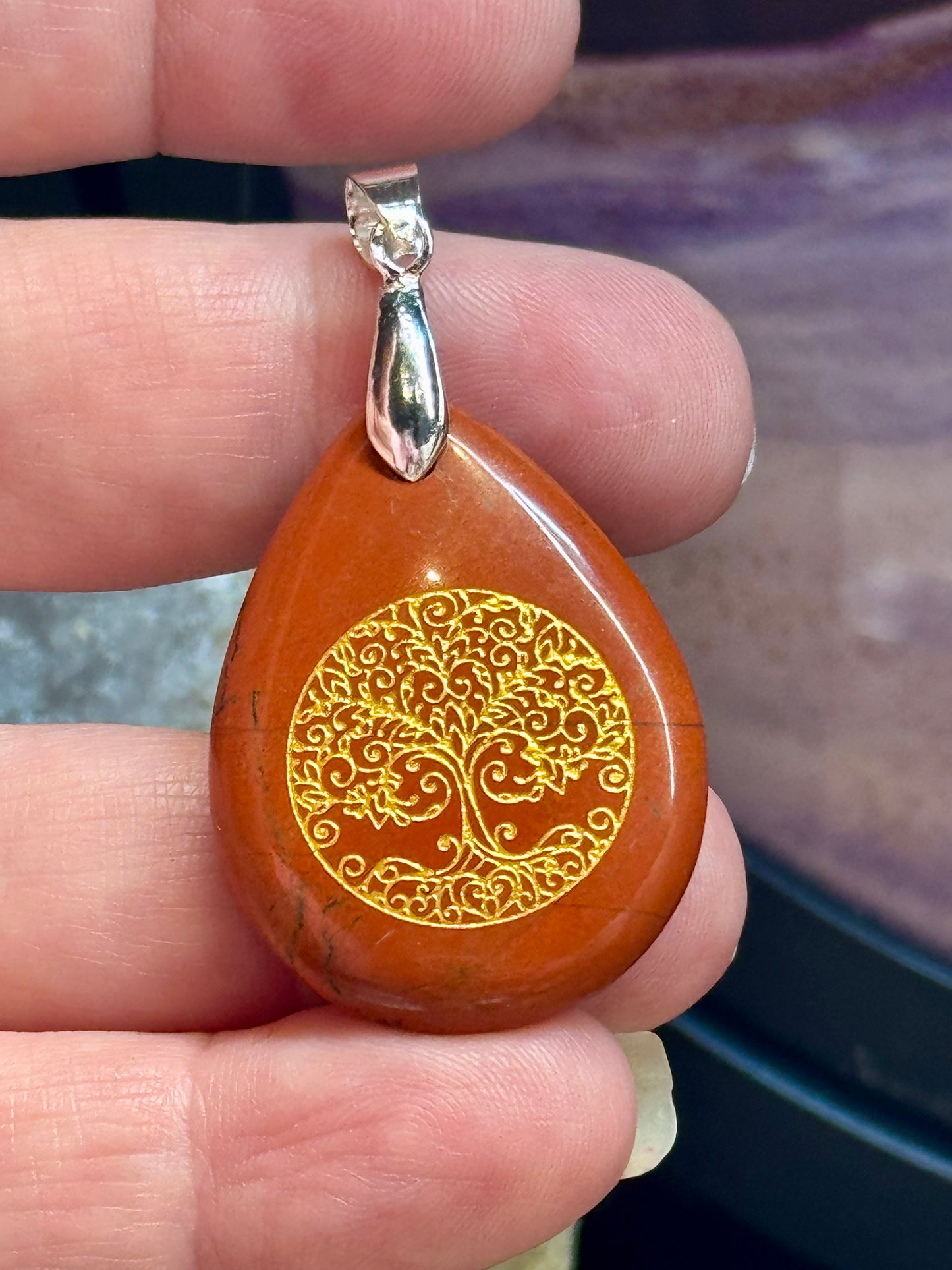 Pendentif goutte jaspe rouge