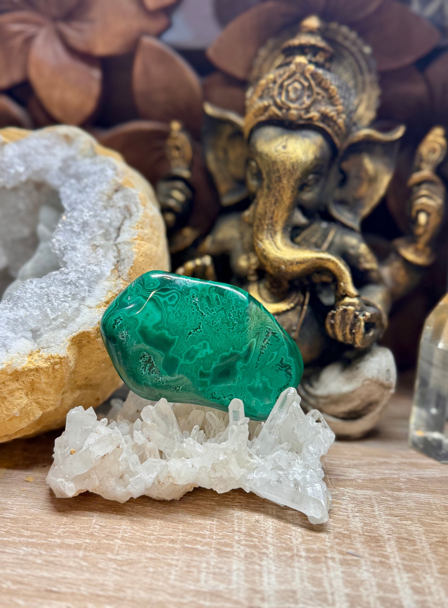 Plaque polie de malachite polie