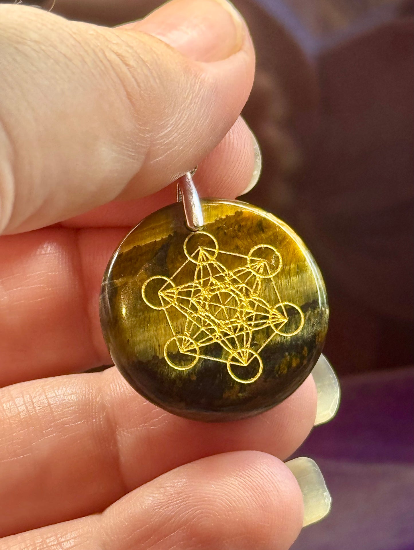 Pendentif rond Oeil tigre/Faucon