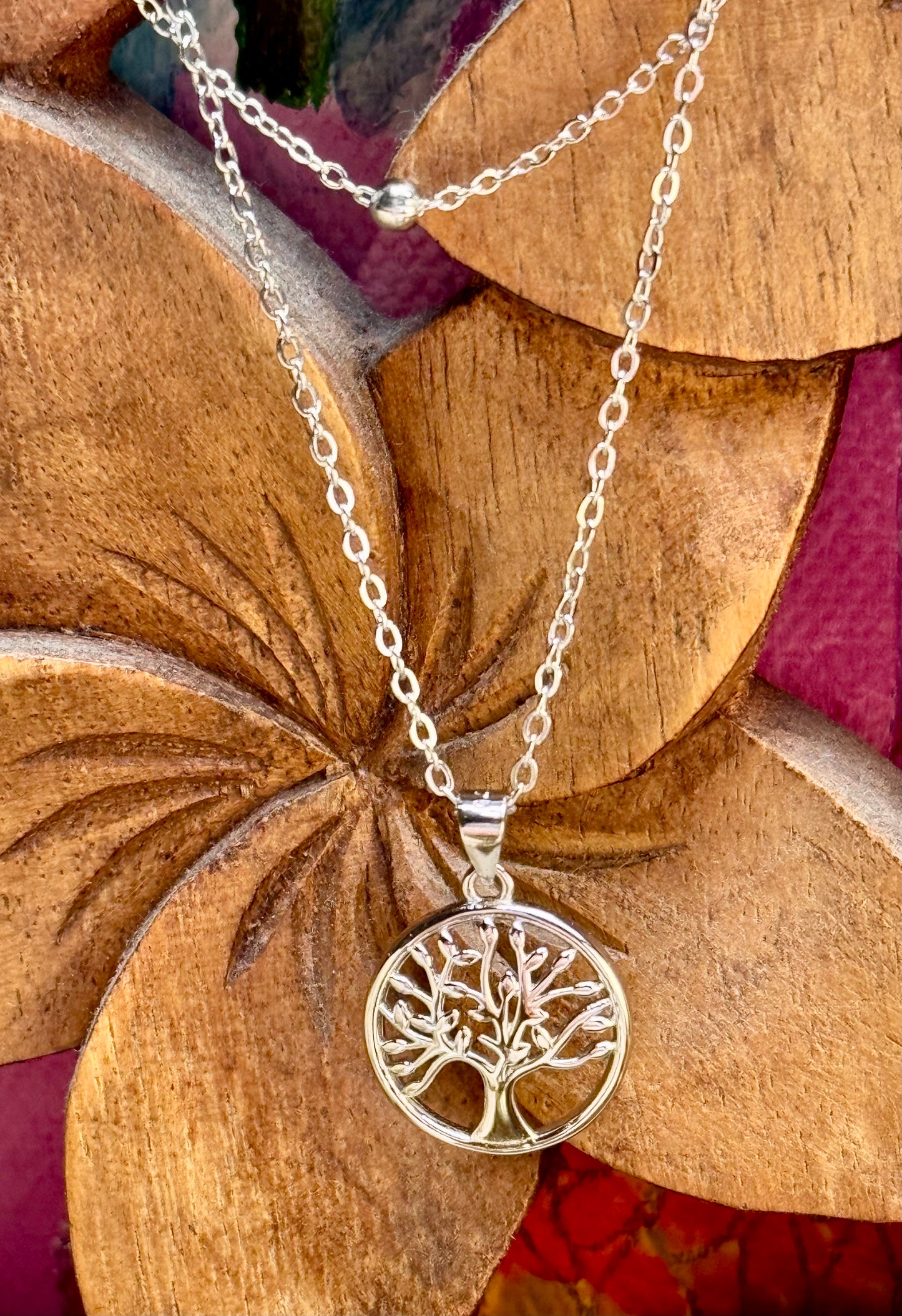 Collier double en argent et arbre de vie