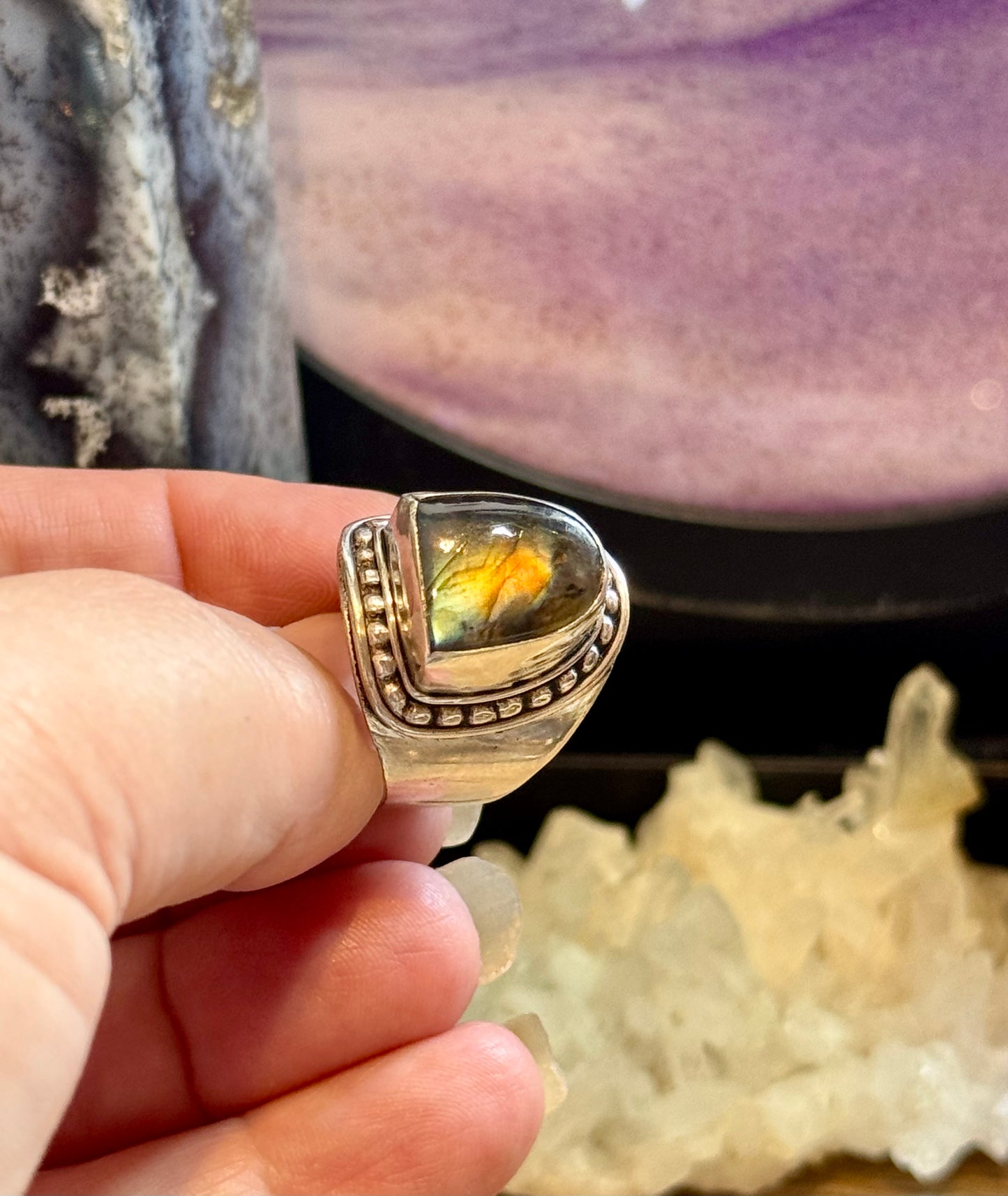 Chevalière de Labradorite T57