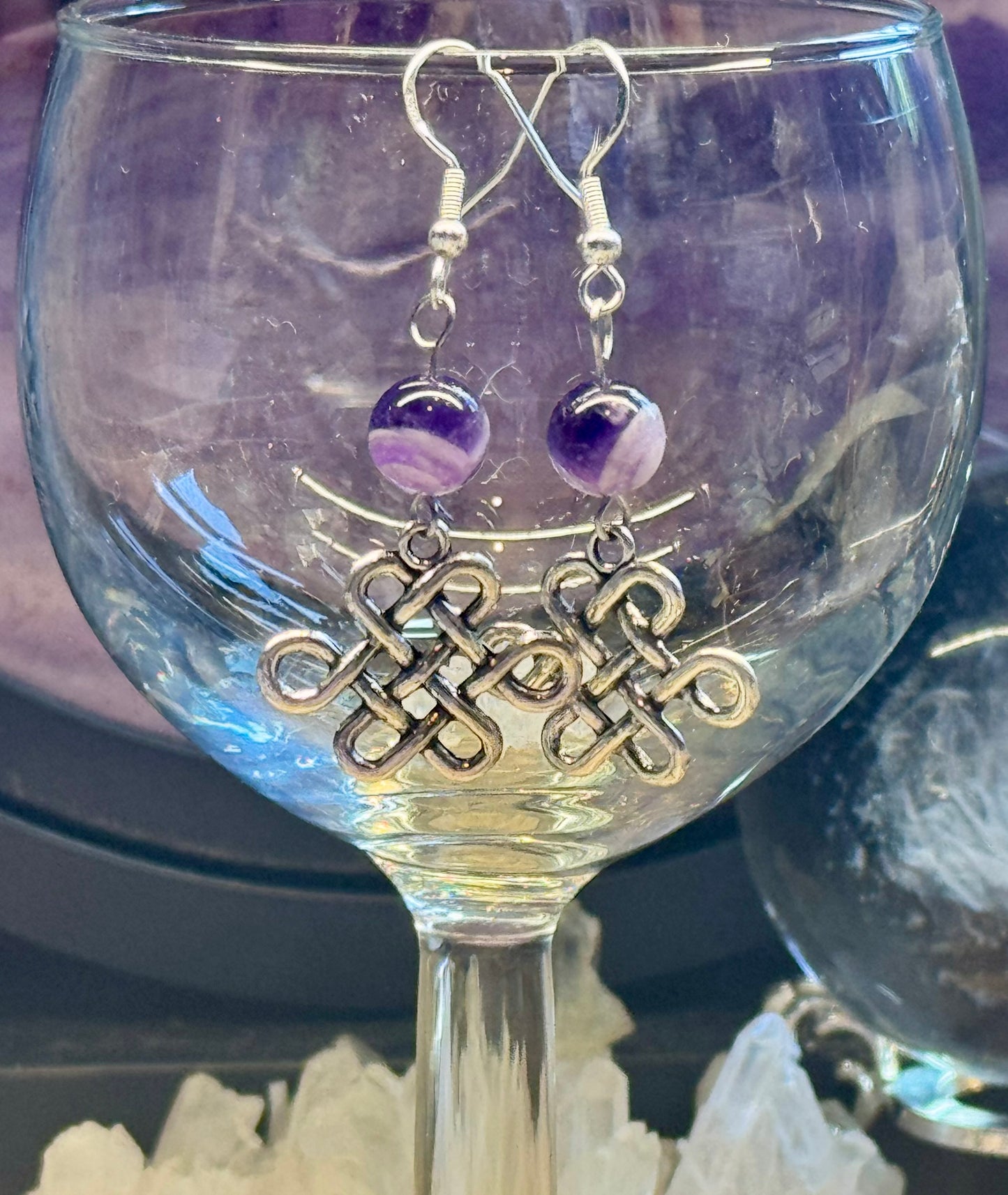 Boucles d’oreilles Améthyste et Noeud Infini