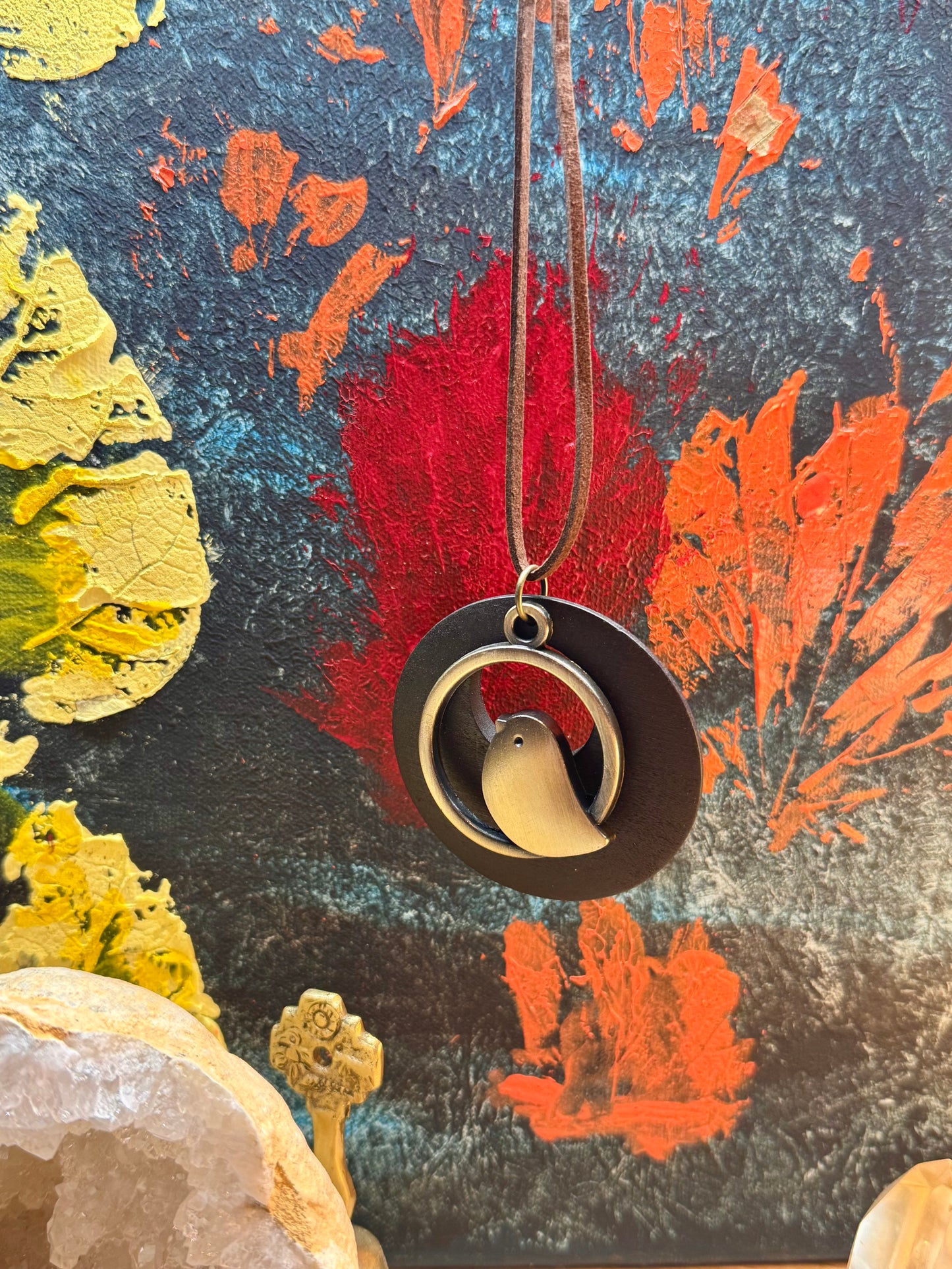 Collier long bois oiseau