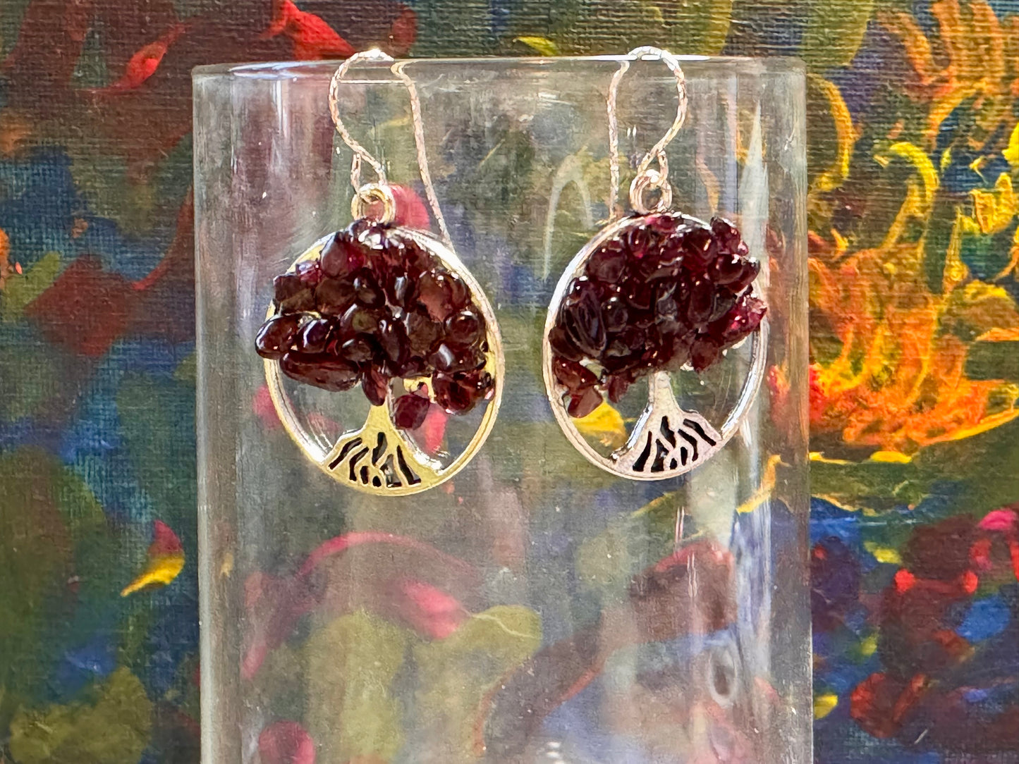 Boucles d’oreilles argent arbre de vie en grenat