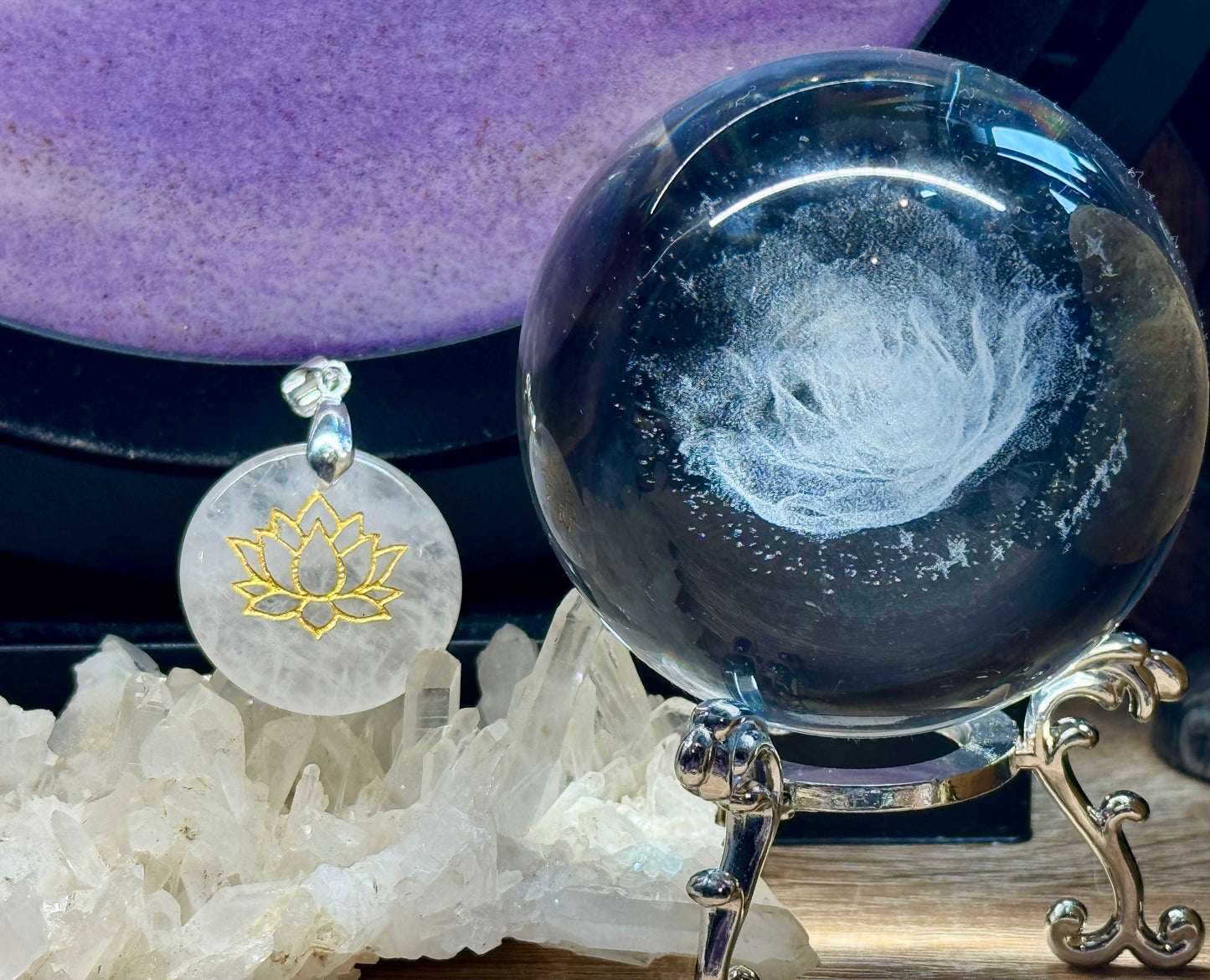 Pendentif en Cristal de Roche - Lotus 1