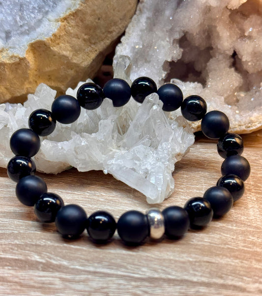 Bracelet Onyx mat et Tourmaline "Enracinement"