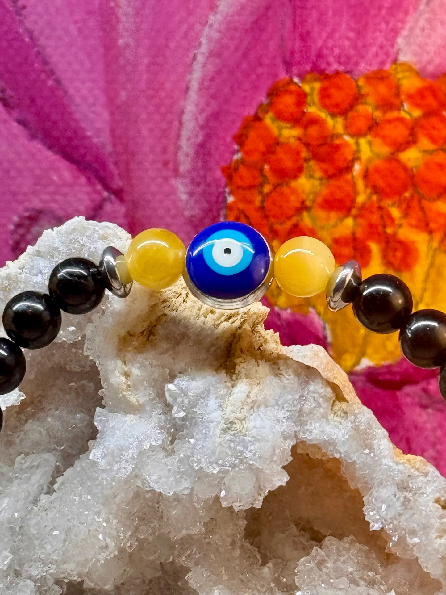 Bracelet de protection obsidienne noire et oeil de tigre