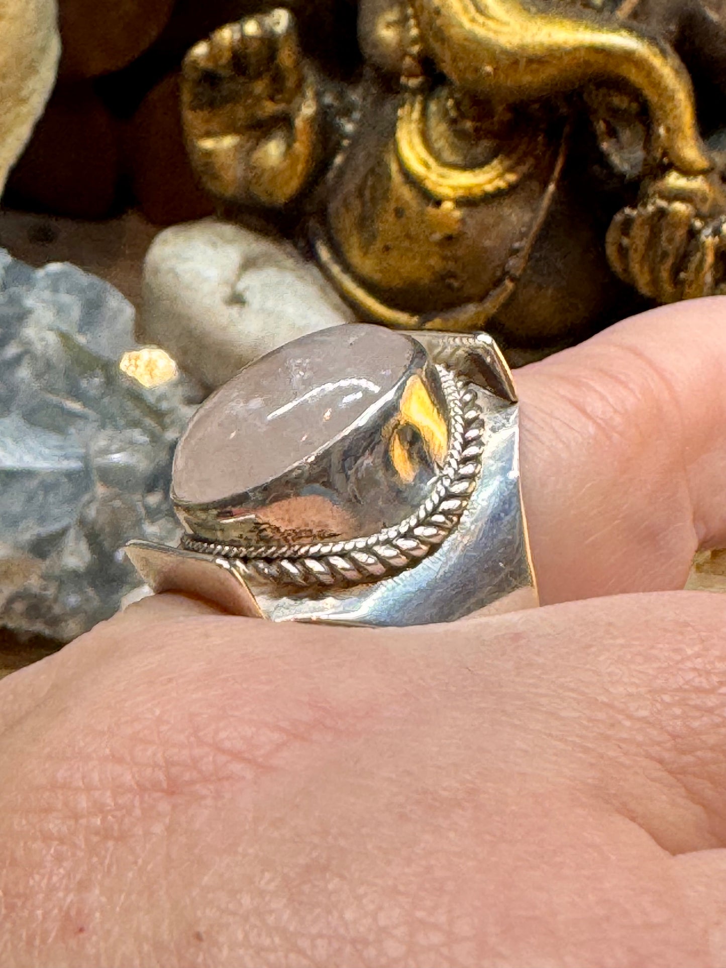 Chevalière Quartz Rose en argent