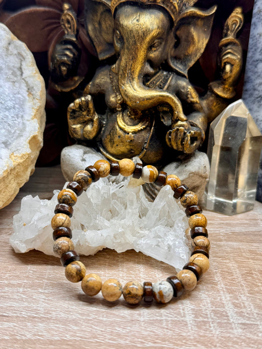 Bracelet de Jaspe paysage et bois