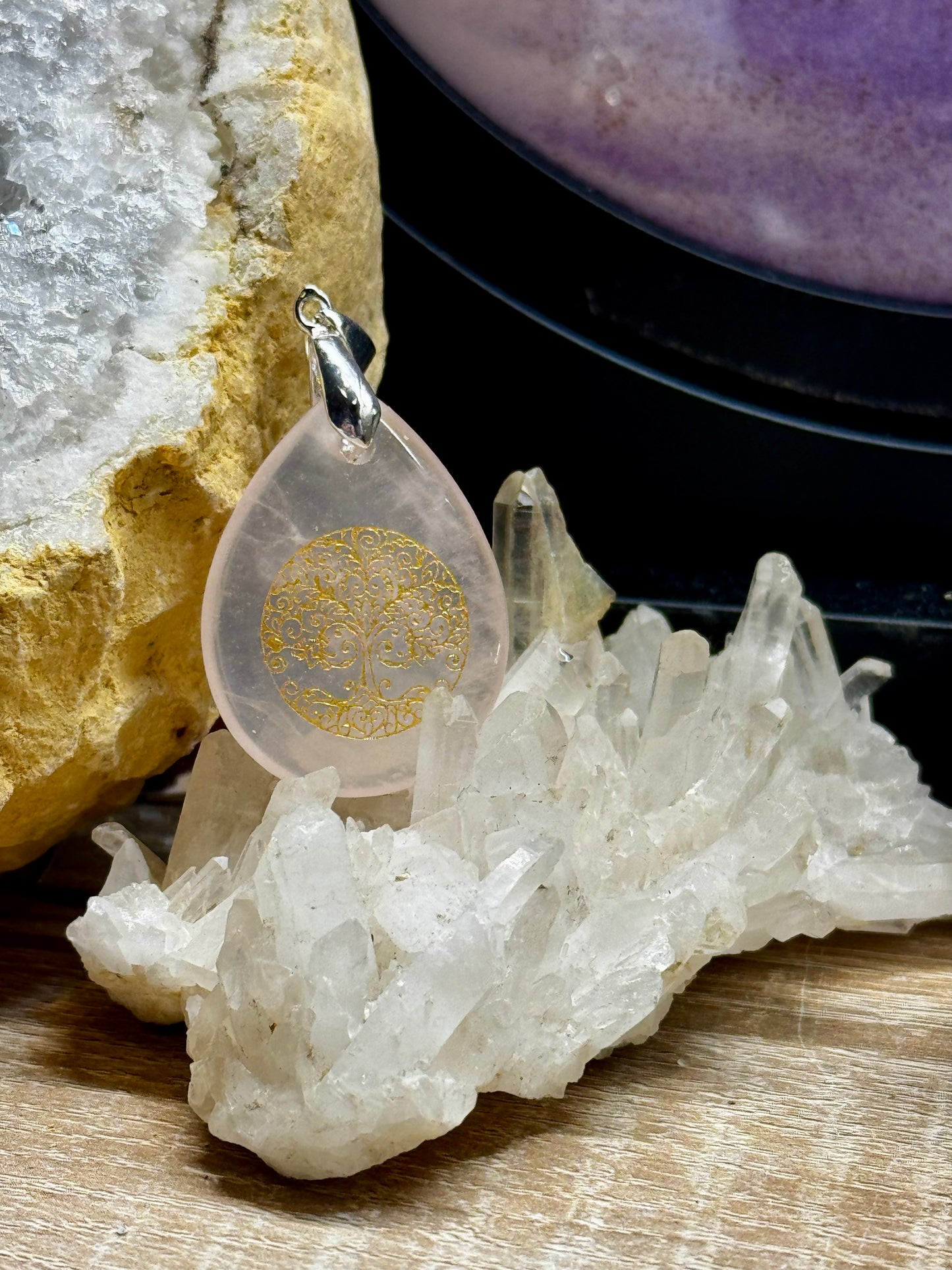Pendentif goutte Quartz Rose