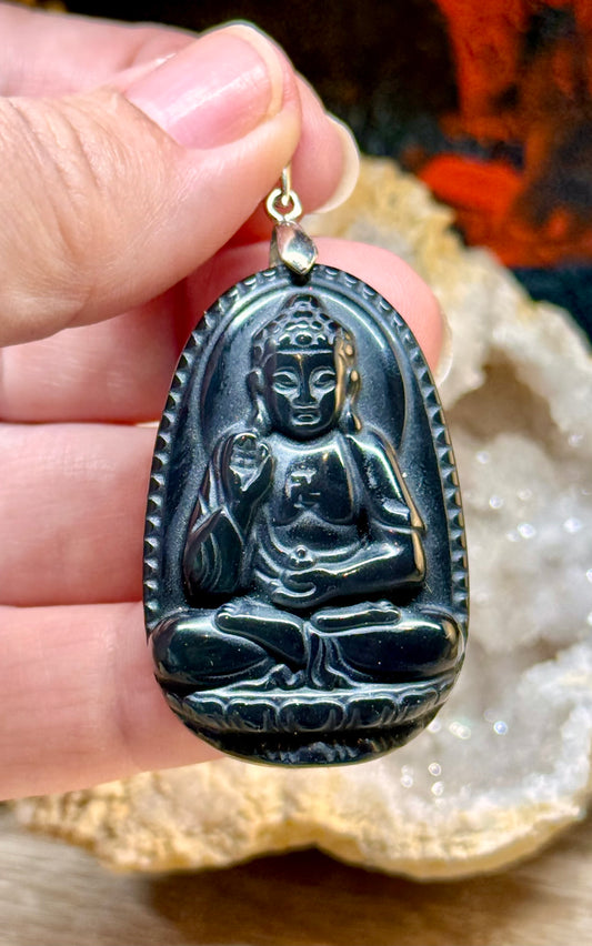 Pendentif Bouddha en obsidienne oeil céleste