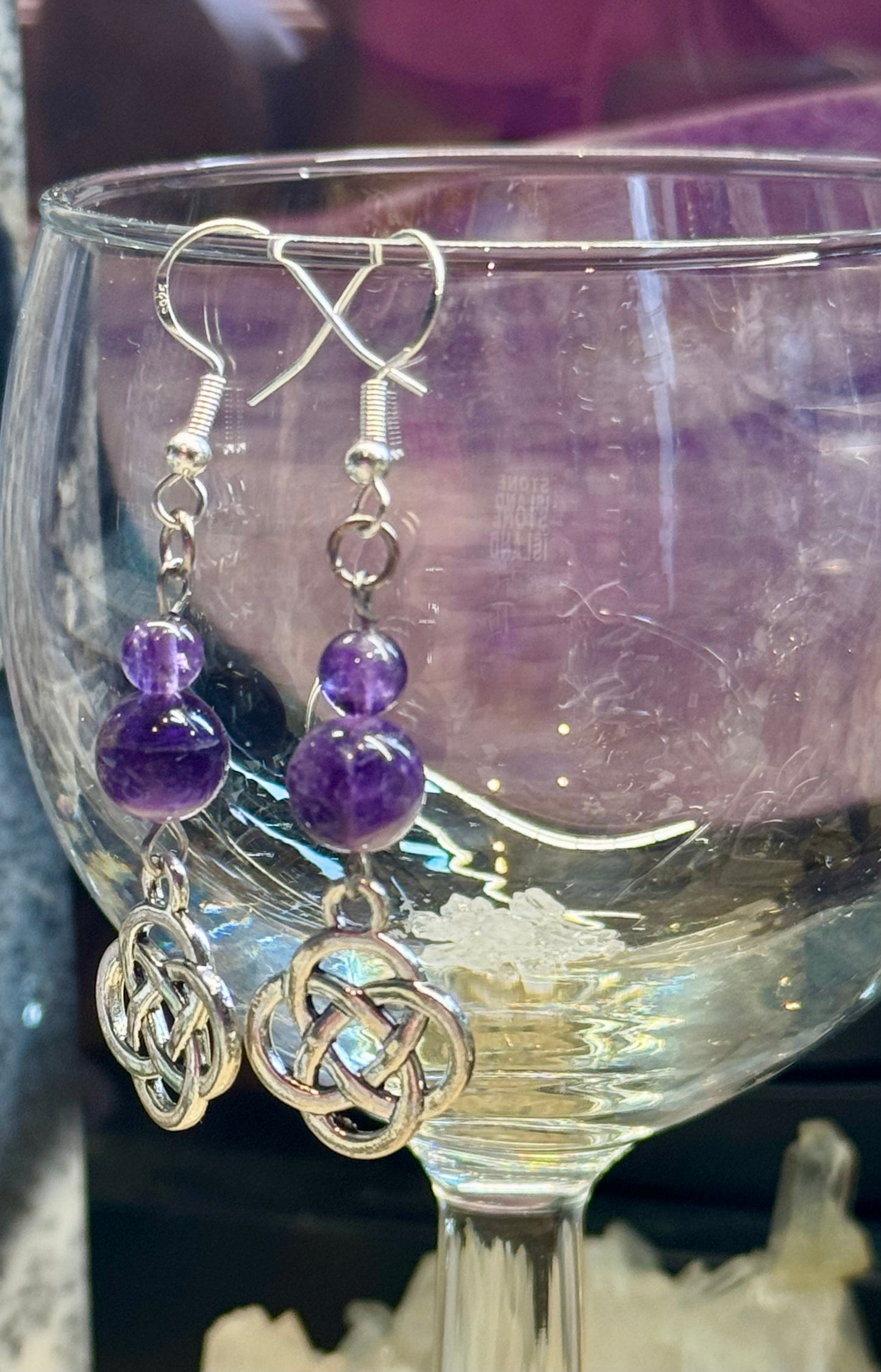 Boucles d’oreilles Améthyste et Noeud sans fin