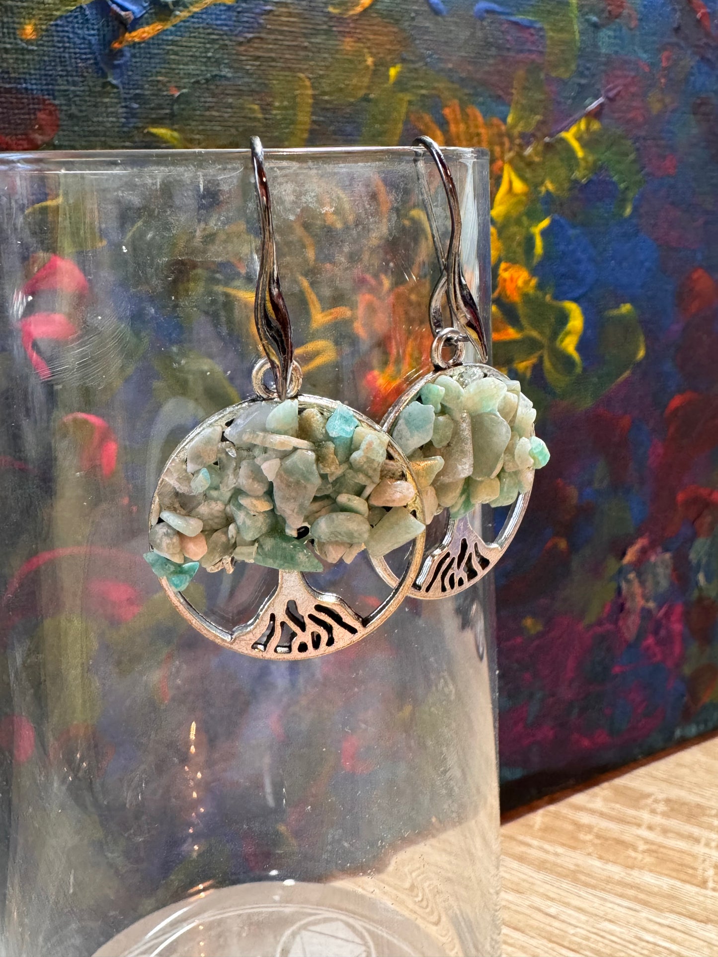 Boucles d’oreilles fleur de vie en amazonite