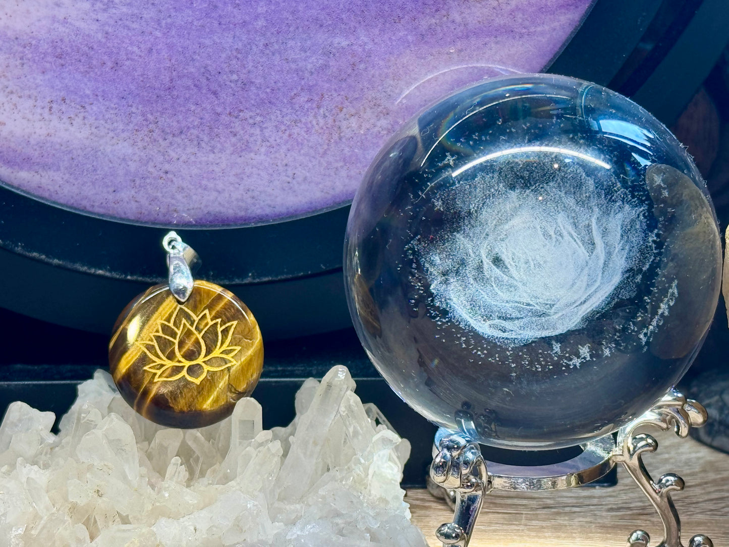 Pendentif Oeil de Tigre - Fleur de lotus