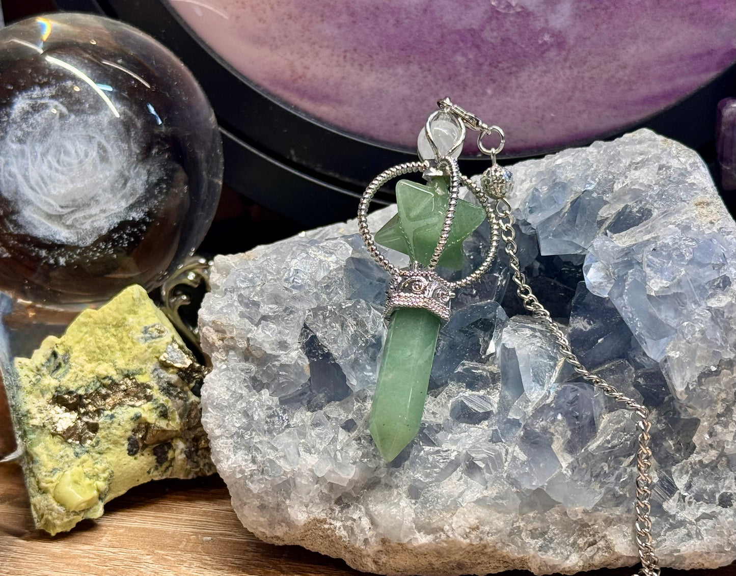 Pendule en Aventurine verte - Pointe et Merkaba