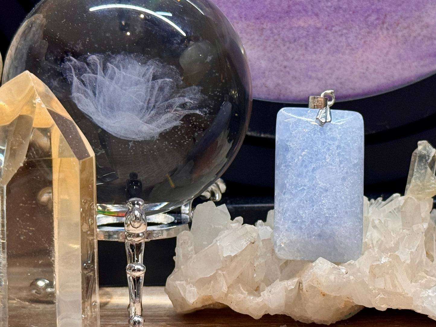 Pendentif rectangulaire de Calcite bleue