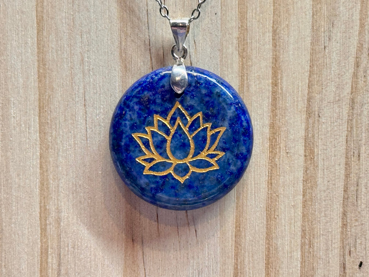 Pendentif de Lapis Lazuli - Fleur de Lotus