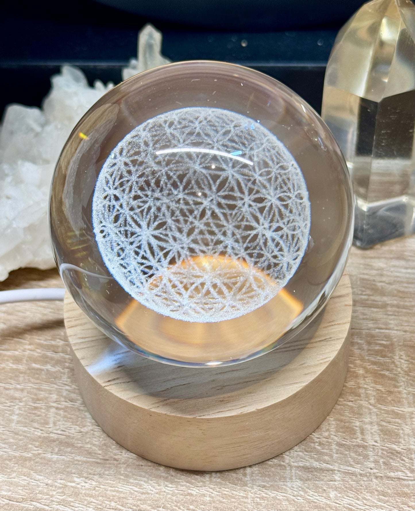 Sphère en verre K9 - Fleur de vie