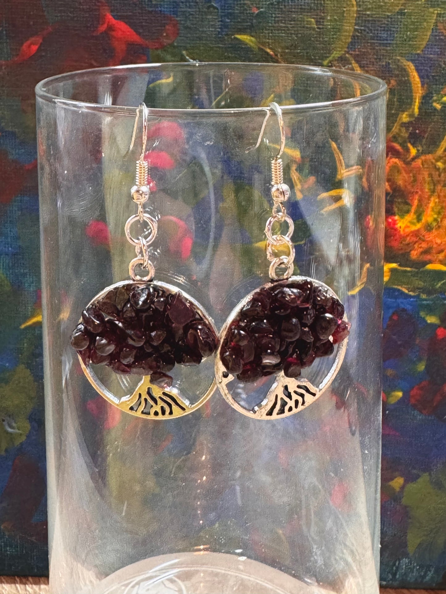 Boucles d’oreilles argent arbre de vie en grenat