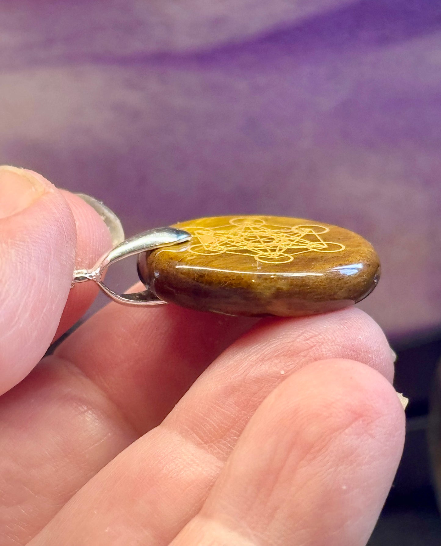 Pendentif rond Oeil de Tigre & Sceau de Métatron