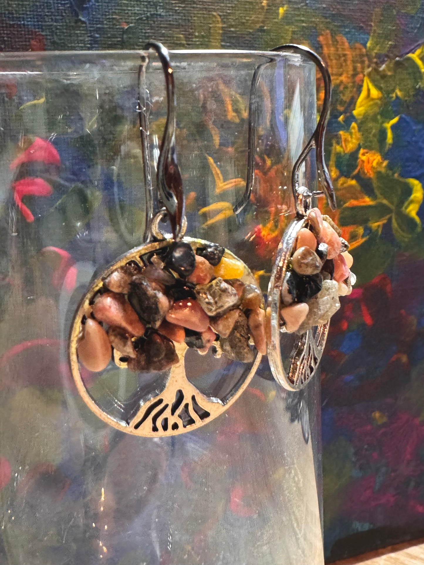 Boucles d’oreilles argent et rhodonite