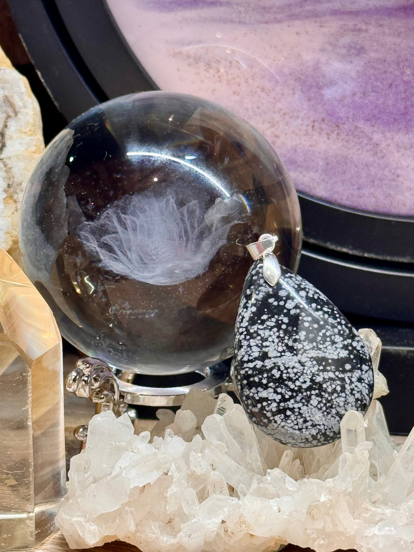Pendentif d’obsidienne flocon de neige