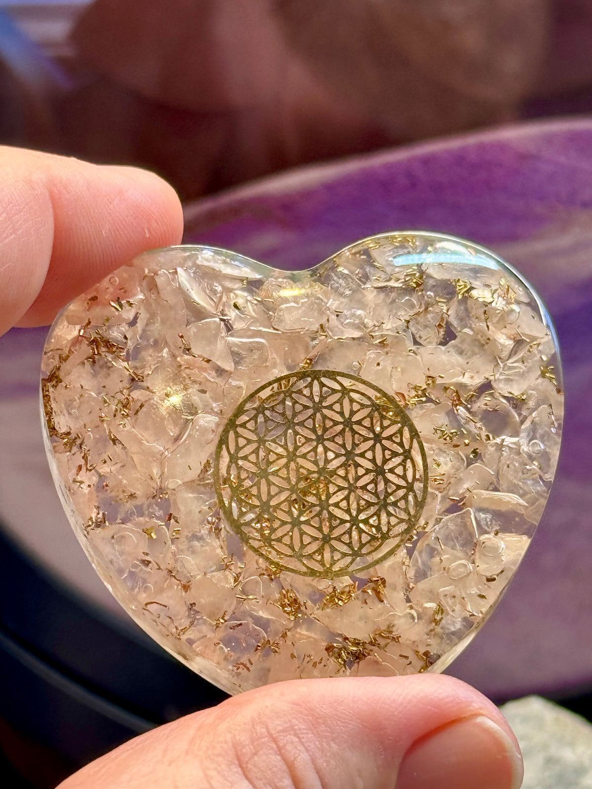 Orgonite Cœur de Quartz Rose