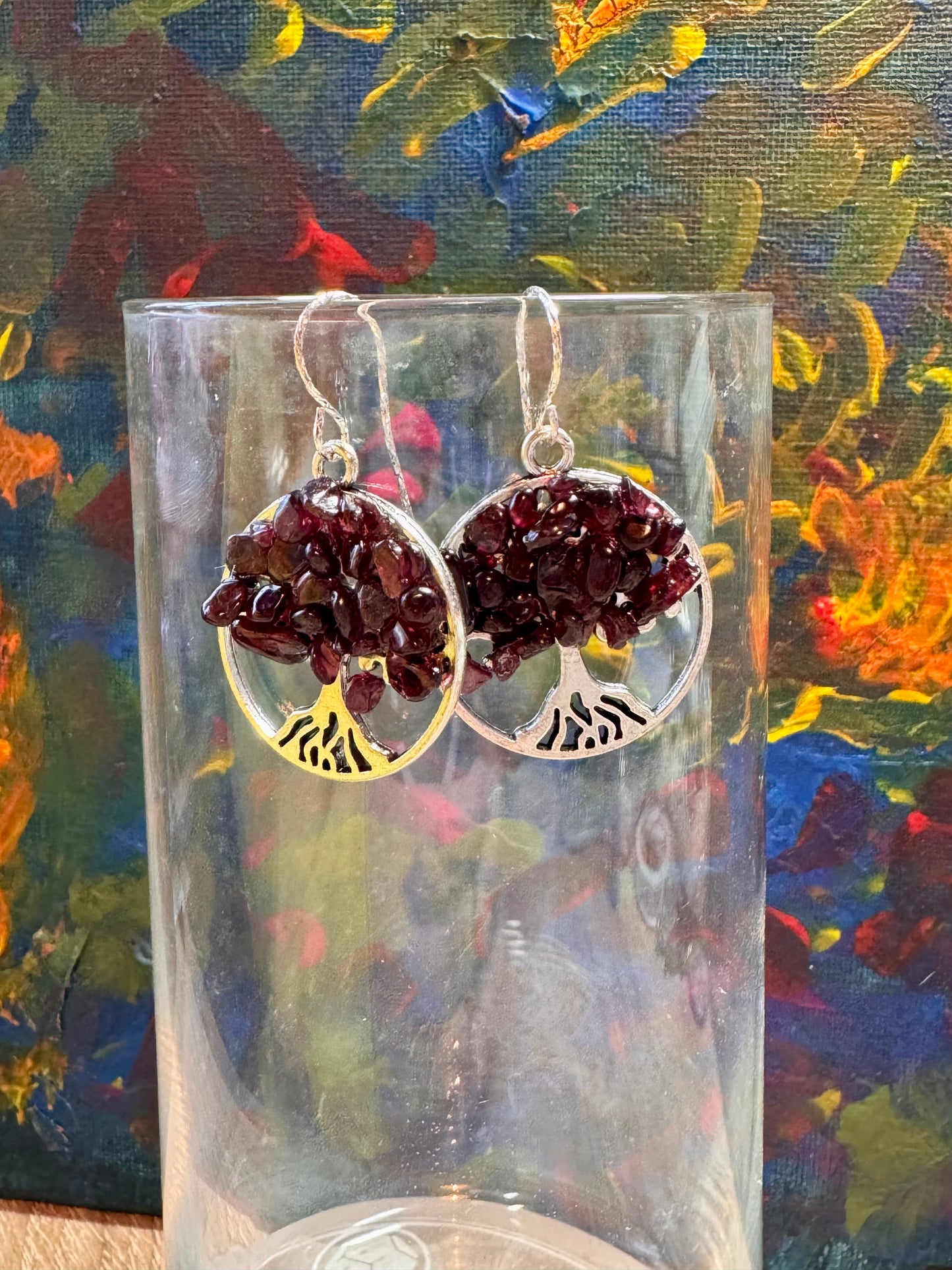 Boucles d’oreilles argent arbre de vie en grenat