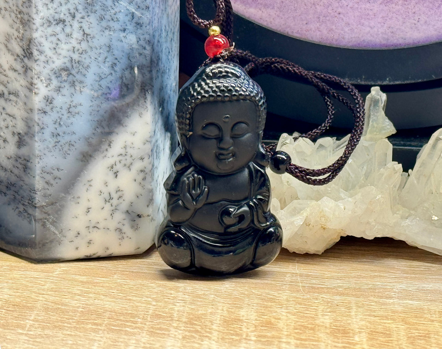 Collier Petit Bouddha en Obsidienne Noire