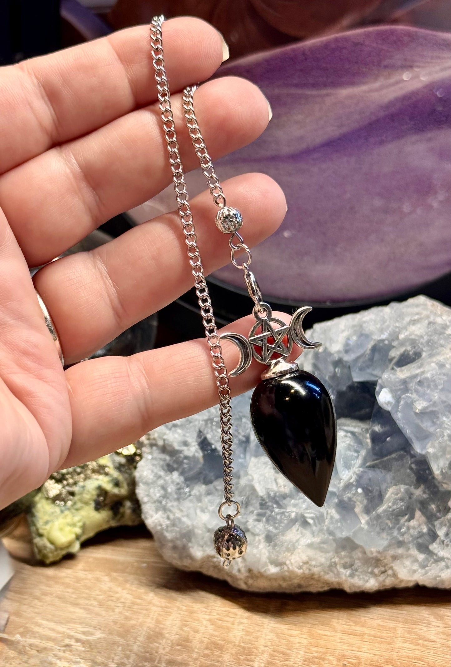 Pendule Triple Lune Obsidienne Noire