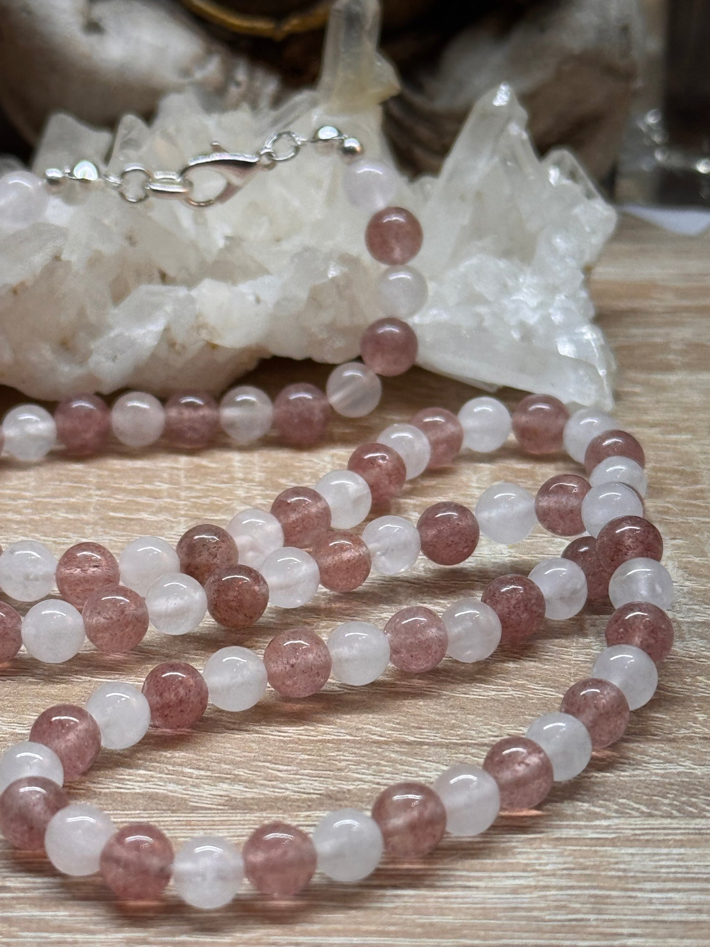 Collier Quartz Rose et Quartz Fraise