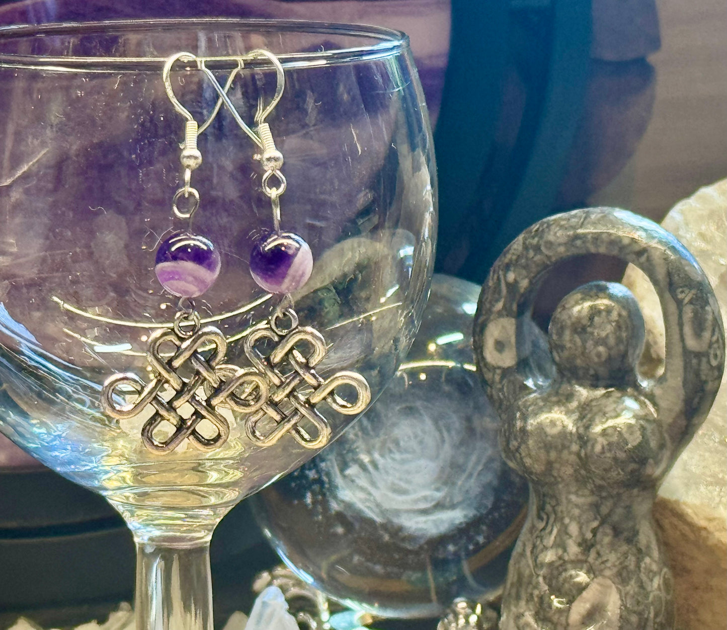Boucles d’oreilles Améthyste et Noeud Infini