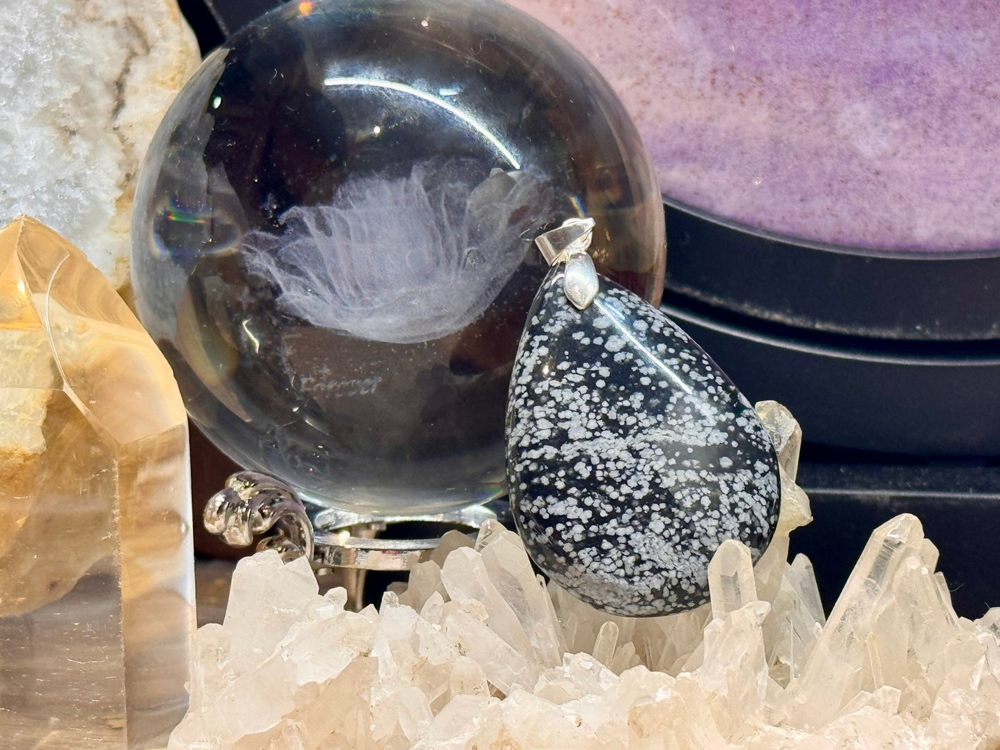 Pendentif d’obsidienne flocon de neige