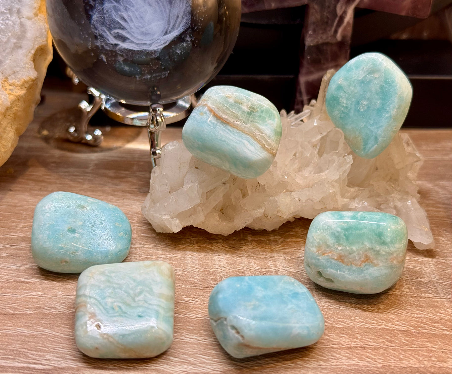 Pierre roulée d’Aragonite Bleue