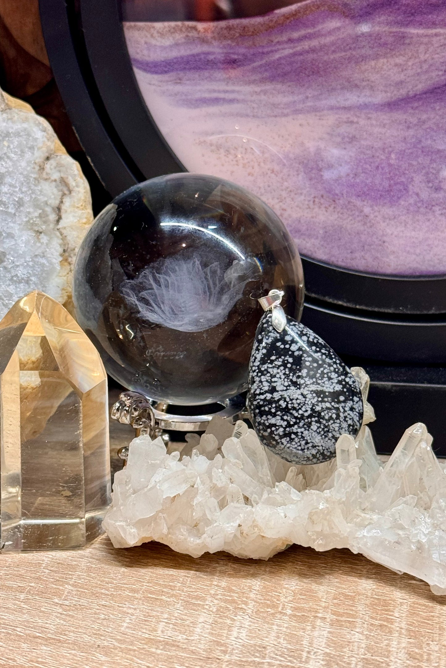 Pendentif d’obsidienne flocon de neige