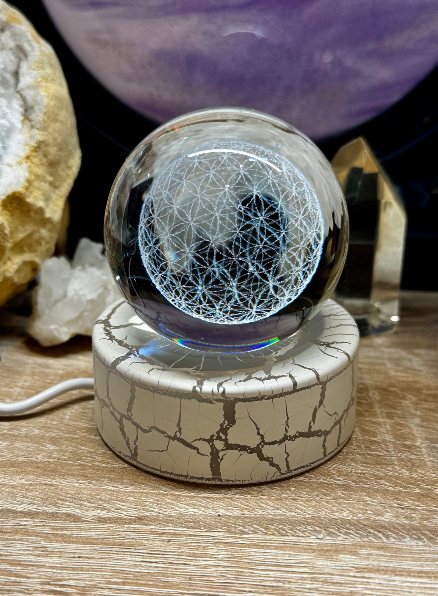 Sphère en verre K9 - Fleur de vie