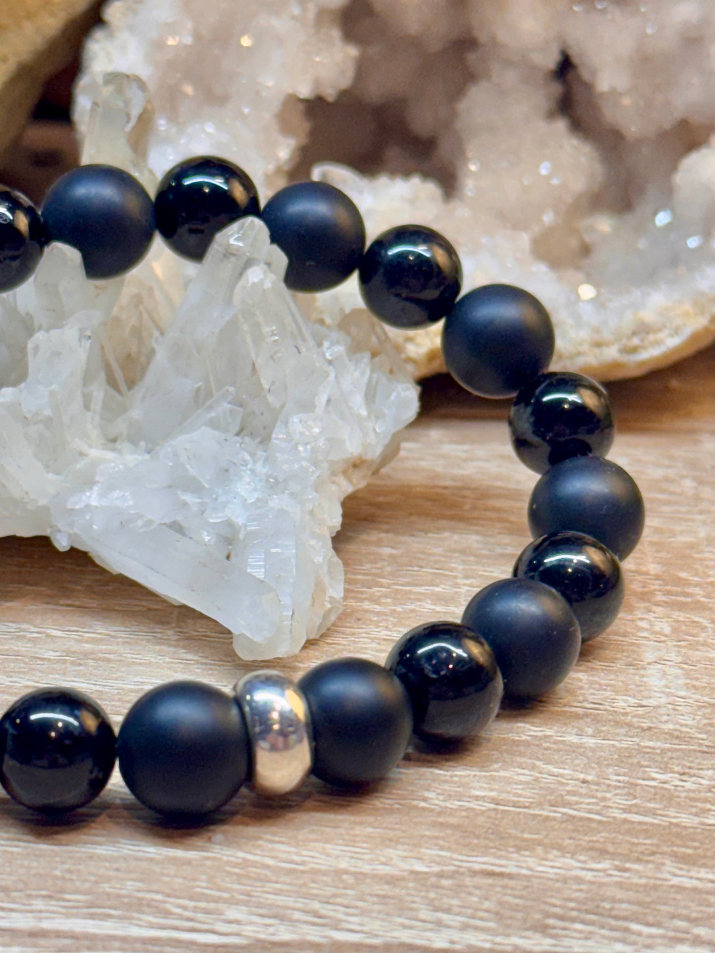 Bracelet Onyx mat et Tourmaline "Enracinement"