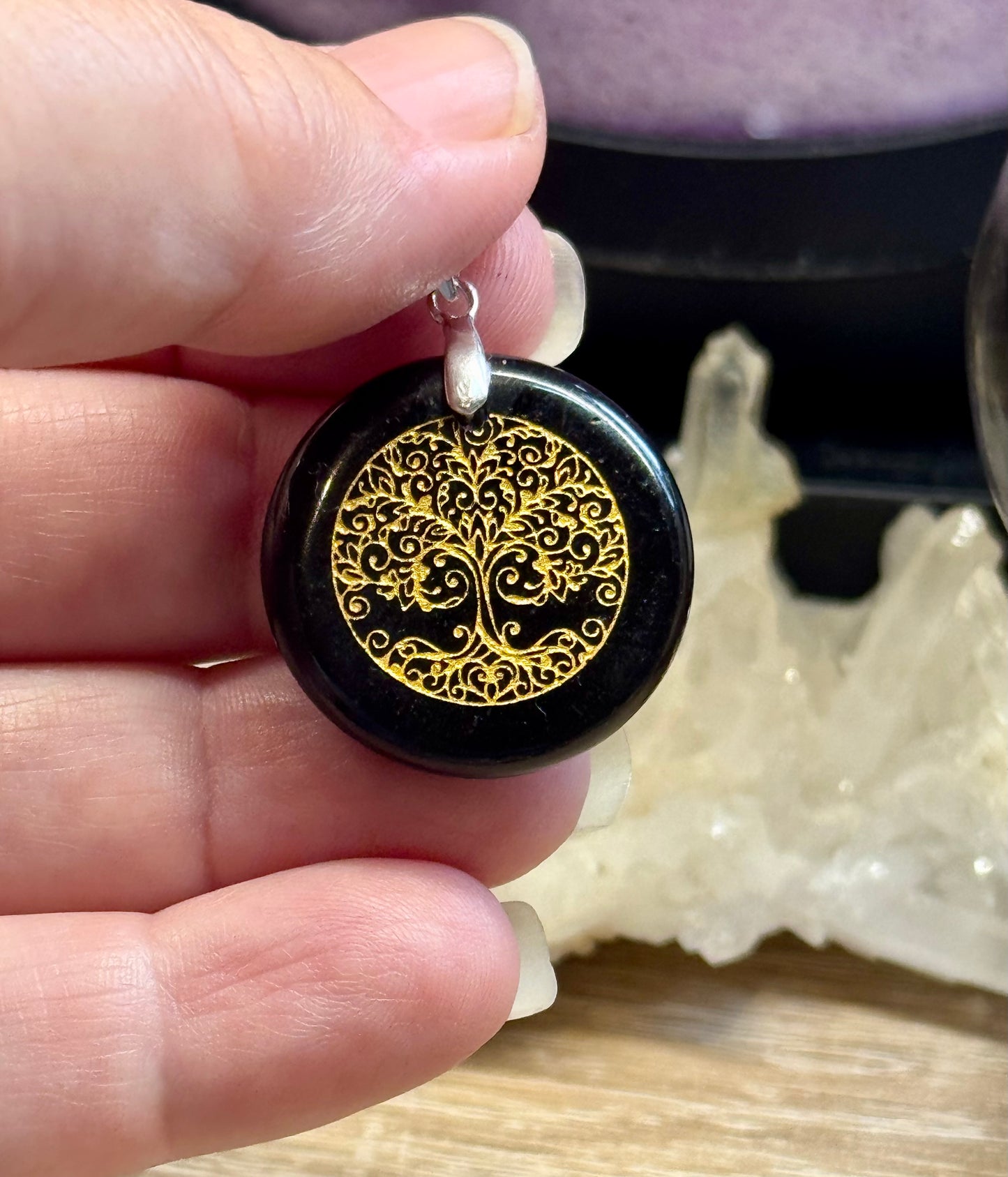 Pendentif Arbre de vie - Obsidienne Noire