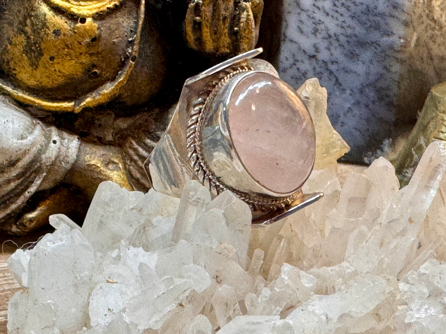 Chevalière Quartz Rose en argent