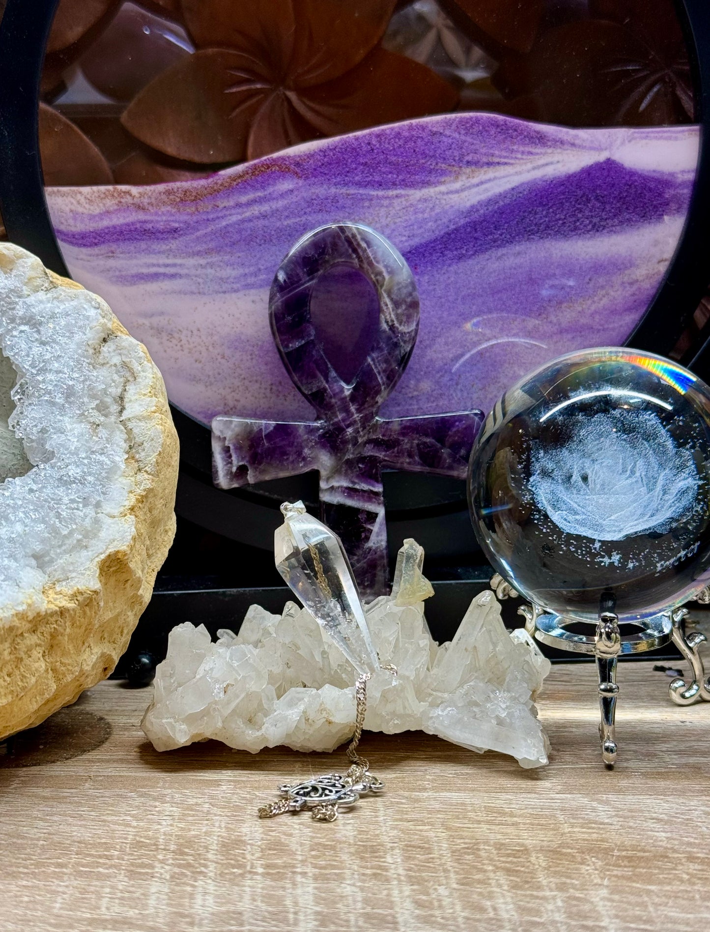 Pendule de cristal de roche tortue